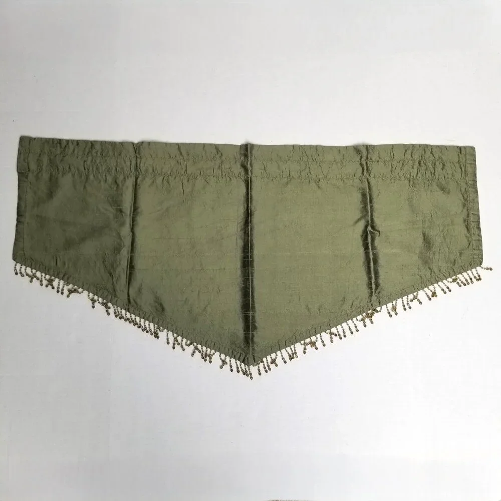 Silk Blend Window Valances Set of 4 Sage Green Beaded Fringe 38x18